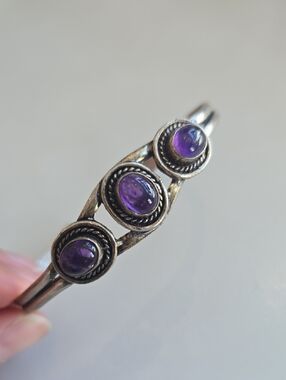 Large 925 Sterling Silver & Amethyst Cuff Bracelet
